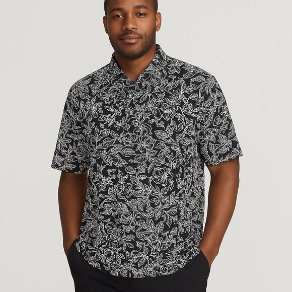 Callaway Men’s 3L Black Quick-Dry Golf Shirt Floral Print Cotton Blend - Picture 8 of 8